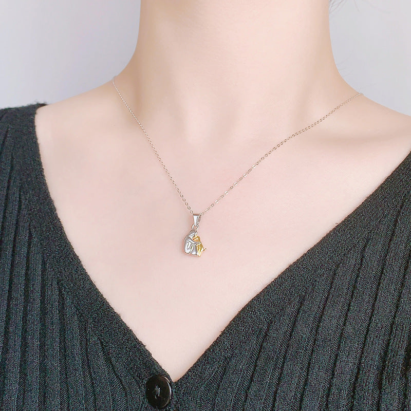 Fashionable All-match Simple Little Girl And Dog Hug Necklace