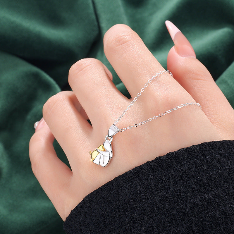 Fashionable All-match Simple Little Girl And Dog Hug Necklace